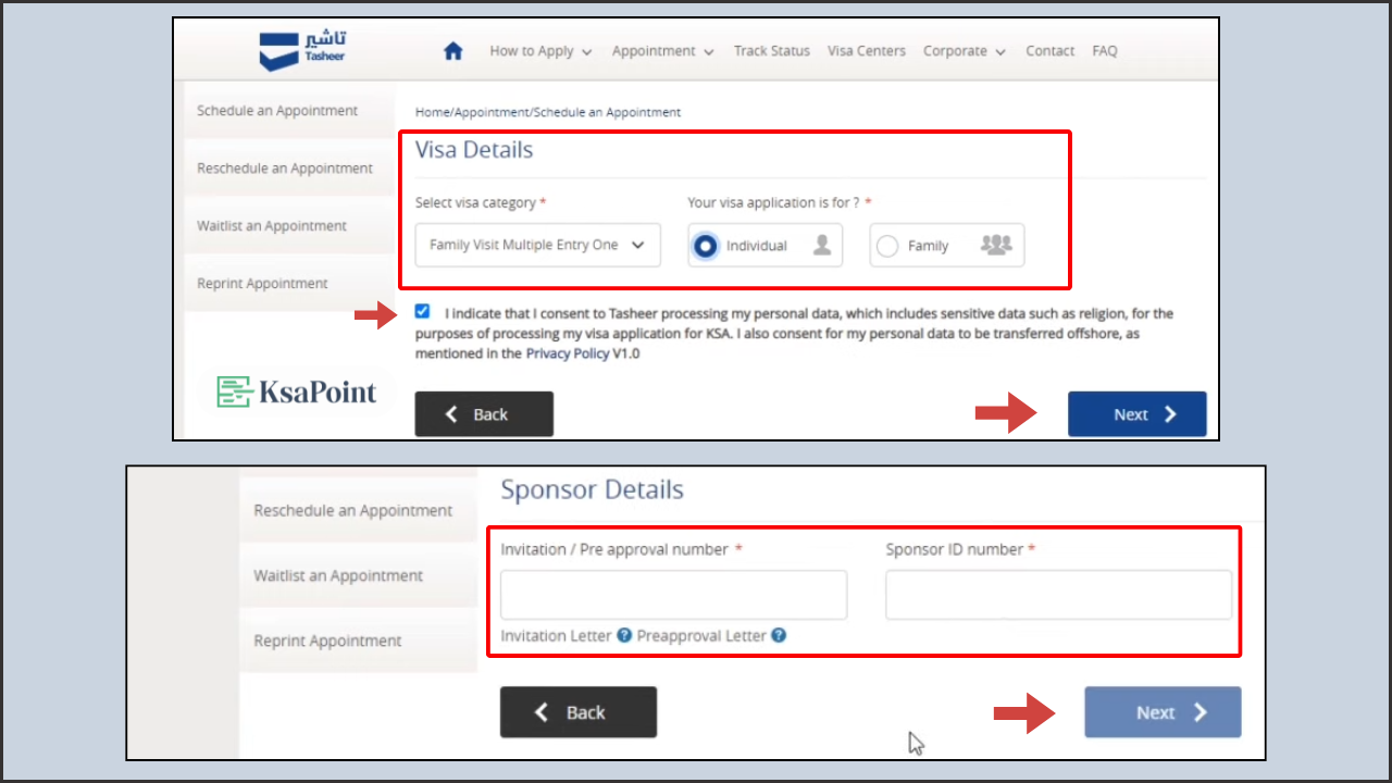 Tasheer Appointment - Fill in Applicant’s Personal & Passport Details