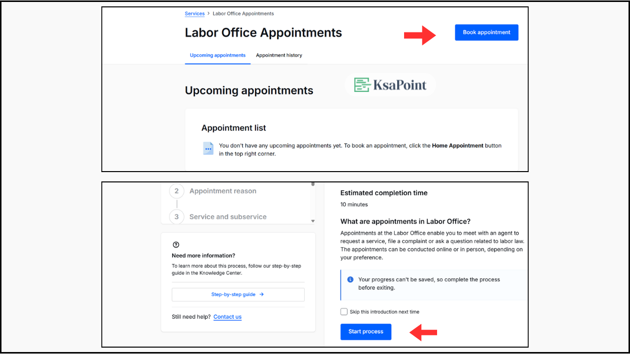 Maktab Amal appointment booking screen on Qiwa website