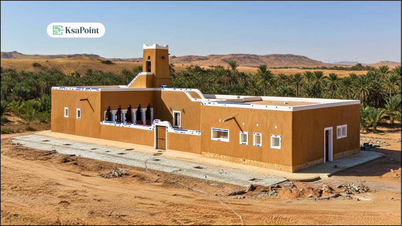 Mohammed al-Muqbel Mosque in Qassim Saudi Arabia showing old traditional building style with mud and stone walls