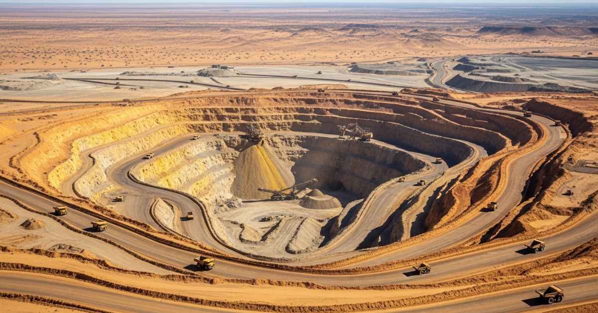 Aerial view of Al-Hajar mine open pit operations in Bishah Governorate