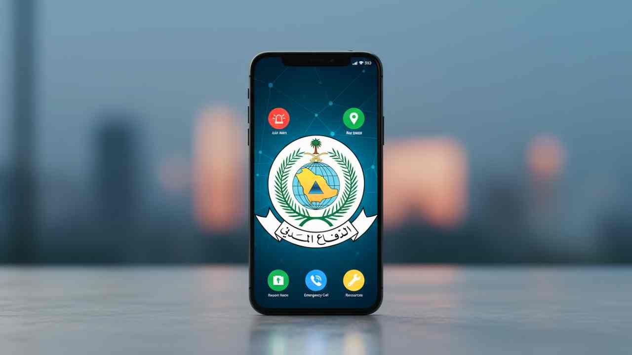 Mobile phone showing Madani app interface with civil defense services
