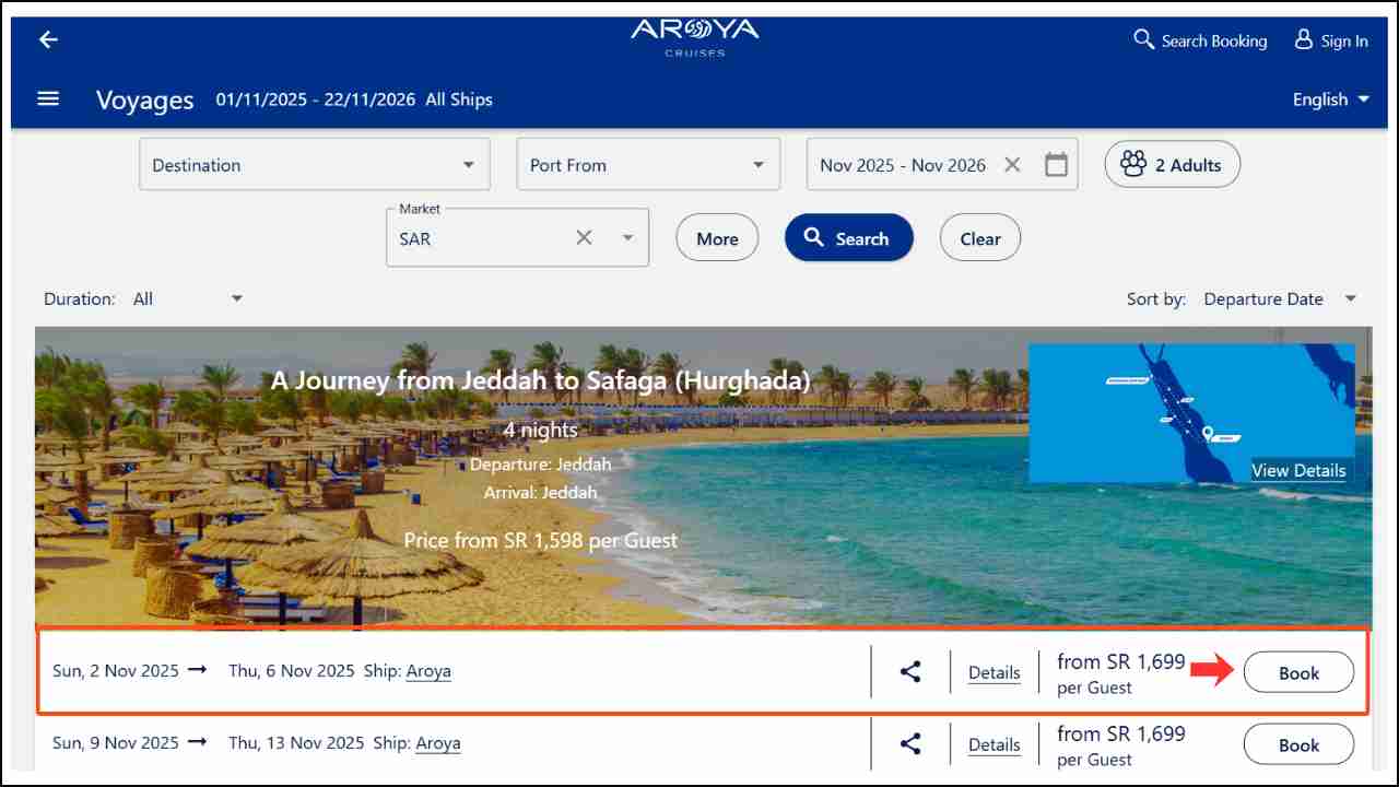 Steps to Book Aroya Cruise Tickets