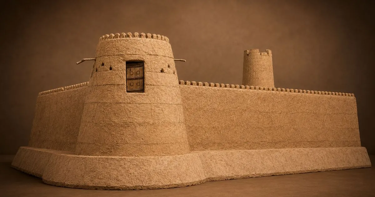Remains of the mud brick wall with conical tower