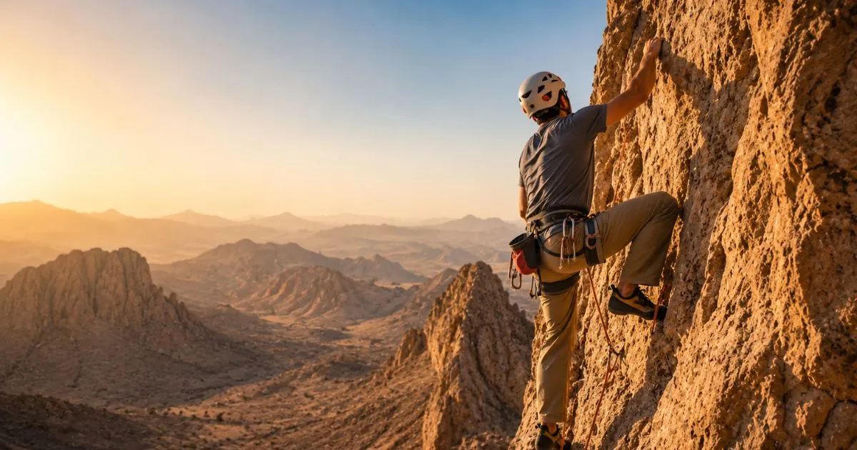 Climber on a rock face at a designated crag