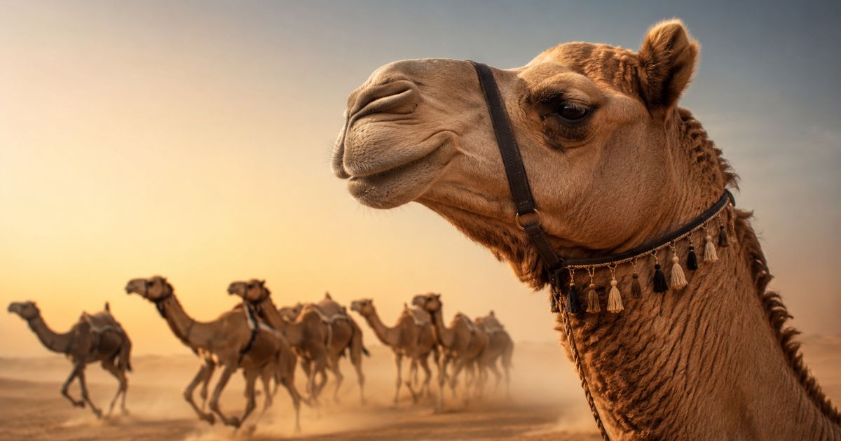 Camels parading before judges