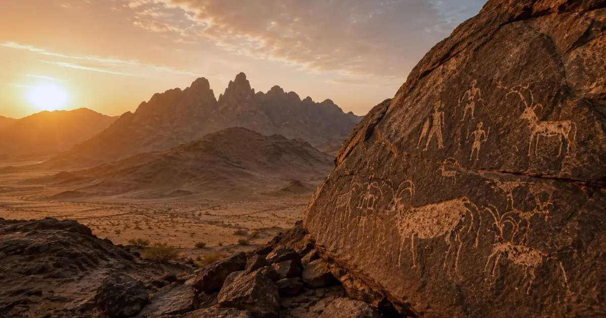 Rock carvings of human and animal figures